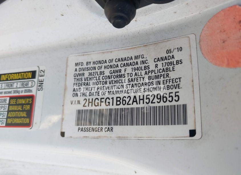 Photo 9 of 2010 Honda Civic LX (VIN 2HGFG1B62AH529655)