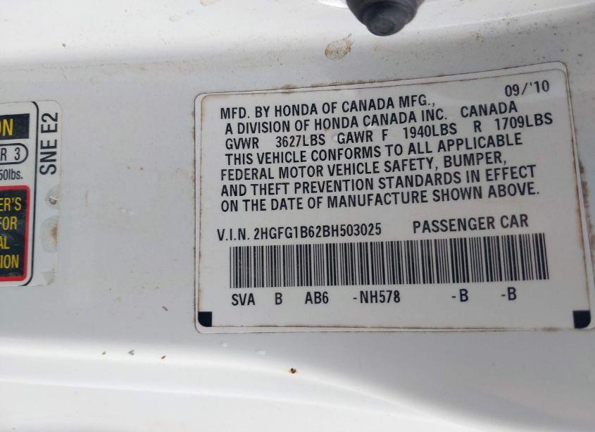 Photo 9 of 2011 Honda Civic LX (VIN 2HGFG1B62BH503025)