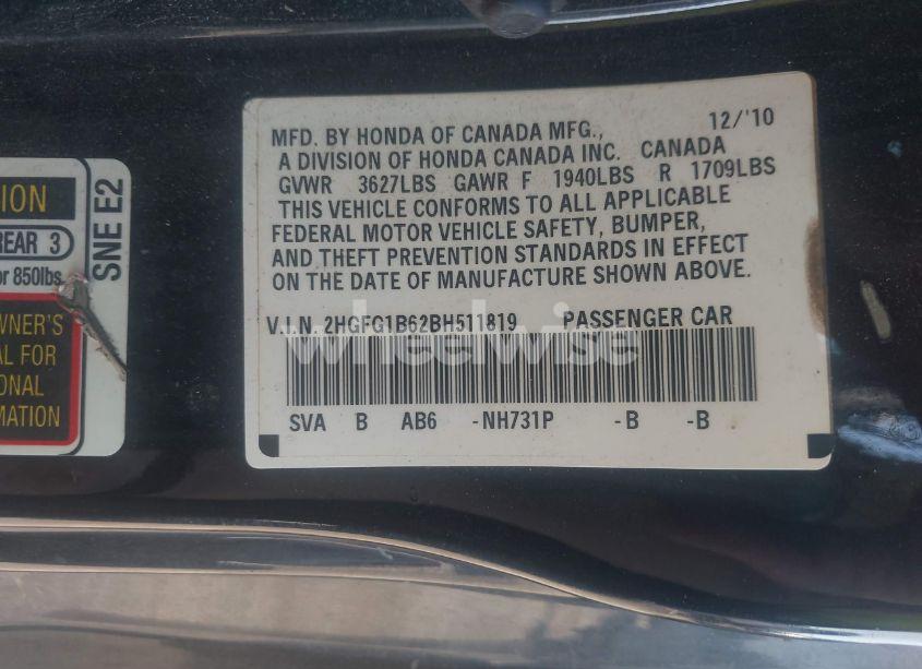 Photo 9 of 2011 Honda Civic LX (VIN 2HGFG1B62BH511819)