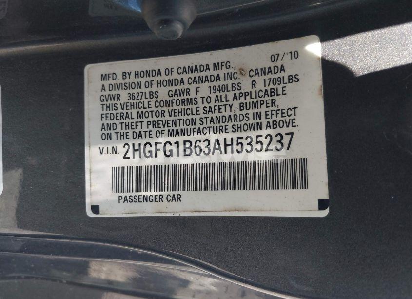 Photo 9 of 2010 Honda Civic LX (VIN 2HGFG1B63AH535237)