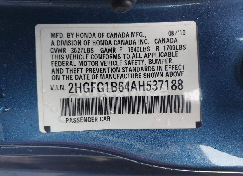 Photo 9 of 2010 Honda Civic LX (VIN 2HGFG1B64AH537188)
