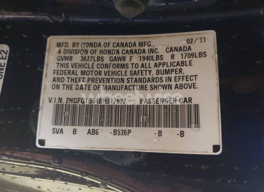 Photo 9 of 2011 Honda Civic LX (VIN 2HGFG1B64BH517637)