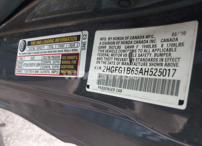 Photo 9 of 2010 Honda Civic LX (VIN 2HGFG1B65AH525017)