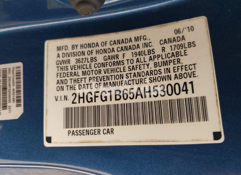 Photo 9 of 2010 Honda Civic LX (VIN 2HGFG1B65AH530041)