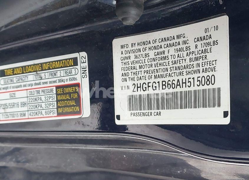 Photo 9 of 2010 Honda Civic LX (VIN 2HGFG1B66AH515080)