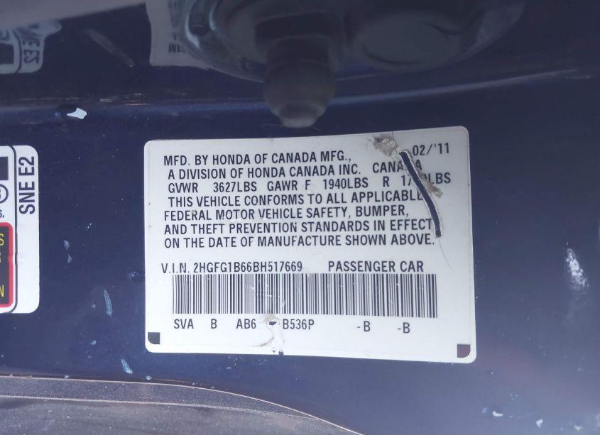 Photo 9 of 2011 Honda Civic LX (VIN 2HGFG1B66BH517669)