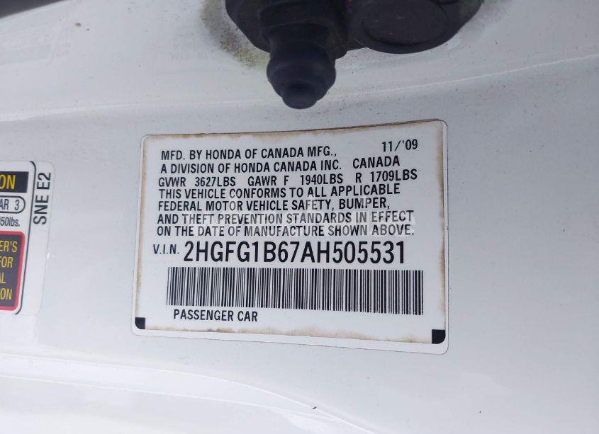 Photo 9 of 2010 Honda Civic LX (VIN 2HGFG1B67AH505531)