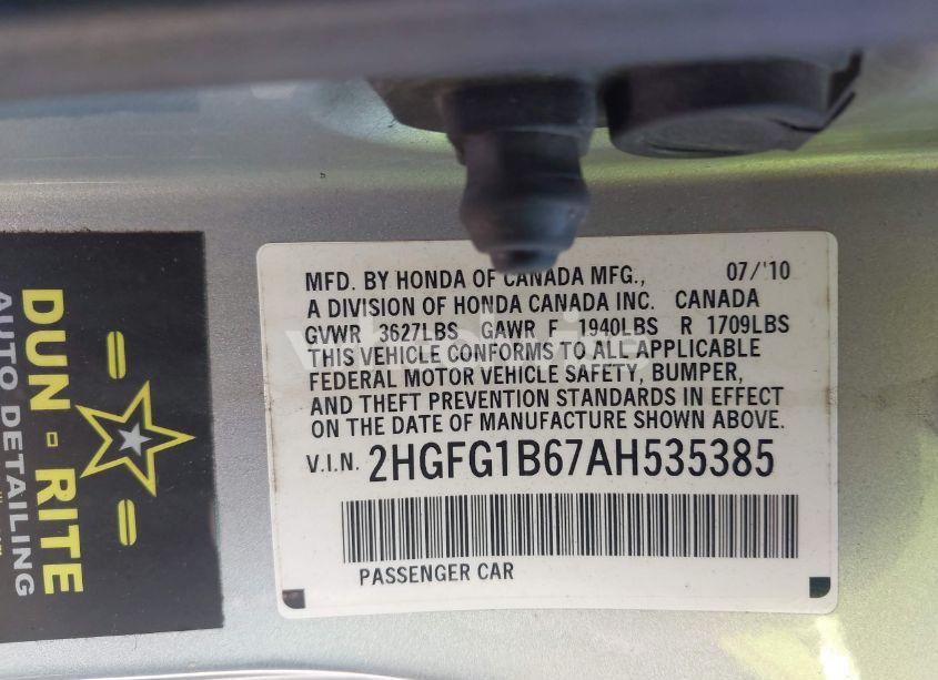 Photo 9 of 2010 Honda Civic LX (VIN 2HGFG1B67AH535385)