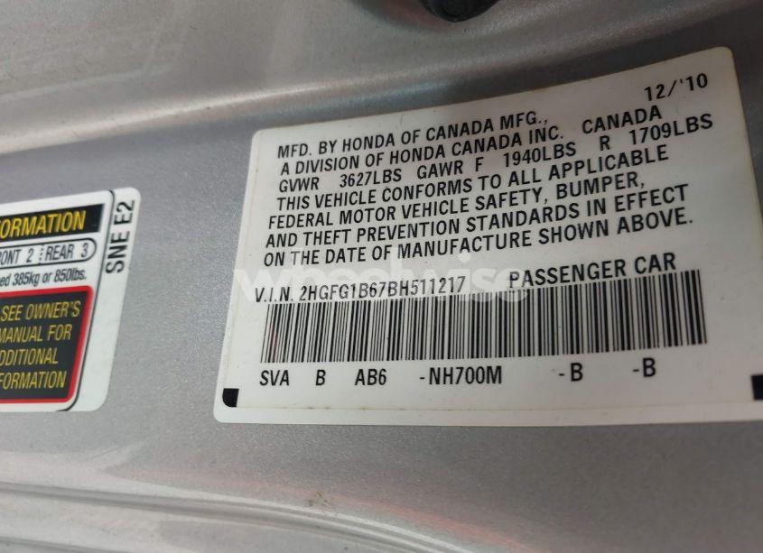 Photo 9 of 2011 Honda Civic LX (VIN 2HGFG1B67BH511217)