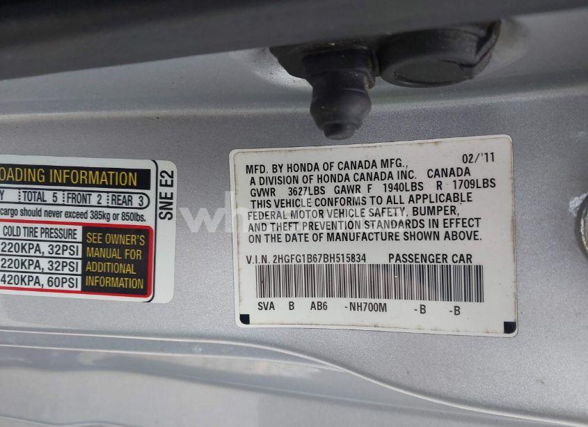 Photo 9 of 2011 Honda Civic LX (VIN 2HGFG1B67BH515834)
