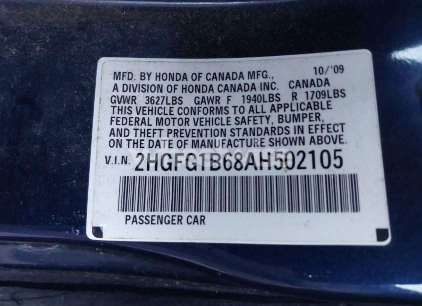 Photo 9 of 2010 Honda Civic LX (VIN 2HGFG1B68AH502105)