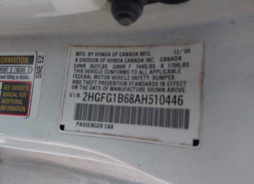 Photo 9 of 2010 Honda Civic LX (VIN 2HGFG1B68AH510446)