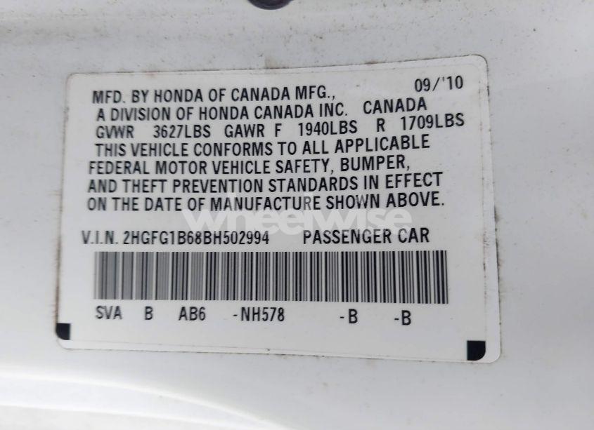 Photo 9 of 2011 Honda Civic LX (VIN 2HGFG1B68BH502994)