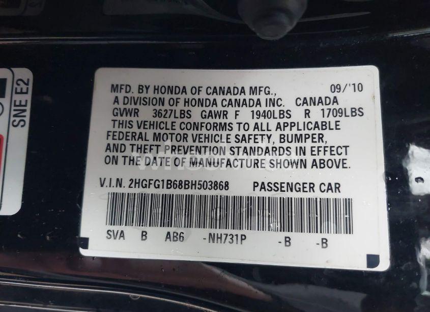 Photo 9 of 2011 Honda Civic LX (VIN 2HGFG1B68BH503868)