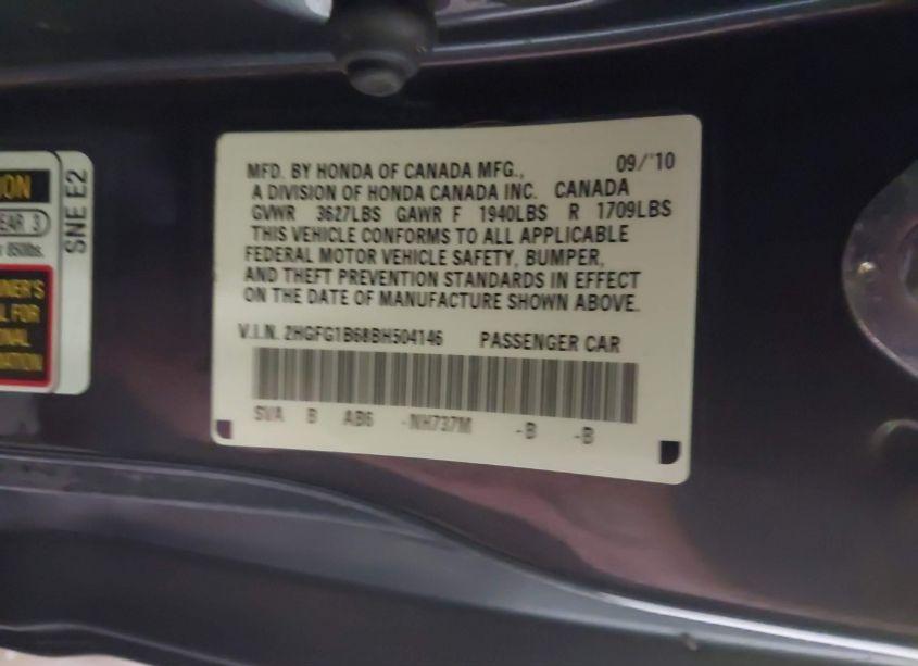 Photo 9 of 2011 Honda Civic LX (VIN 2HGFG1B68BH504146)