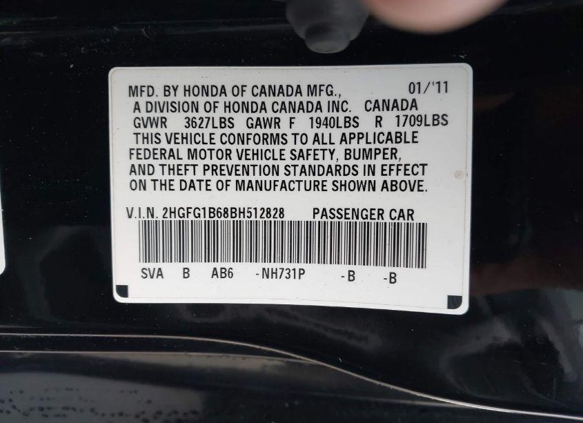 Photo 9 of 2011 Honda Civic LX (VIN 2HGFG1B68BH512828)
