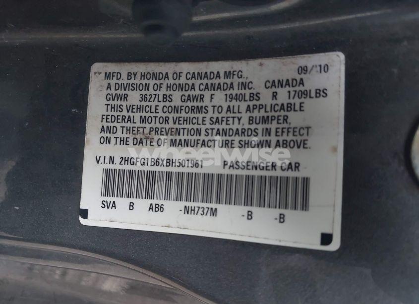 Photo 9 of 2011 Honda Civic LX (VIN 2HGFG1B6XBH501961)