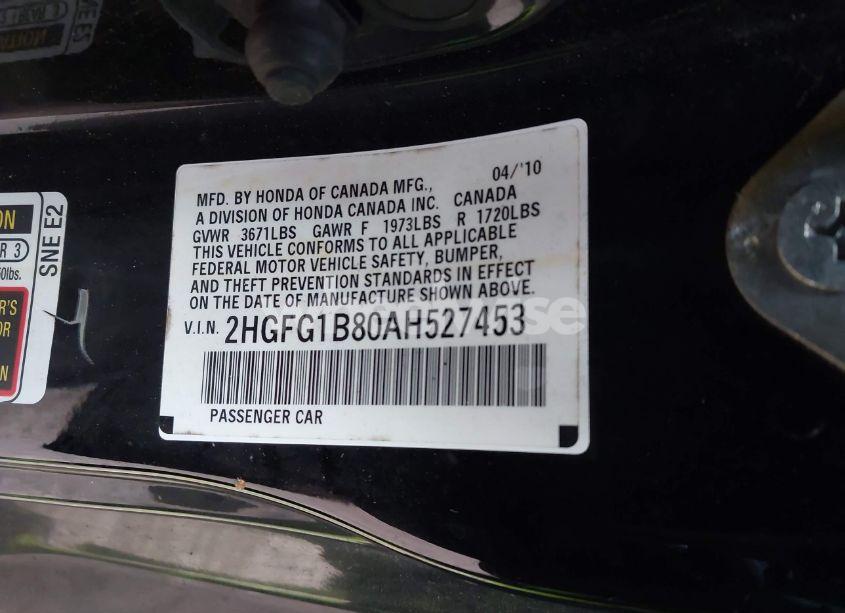 Photo 9 of 2010 Honda Civic EX (VIN 2HGFG1B80AH527453)