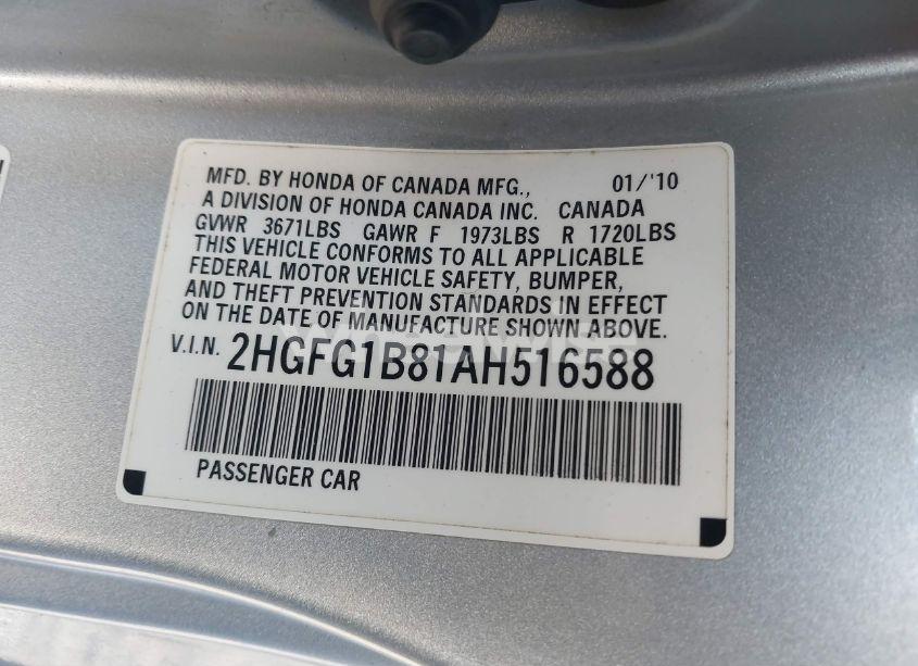 Photo 9 of 2010 Honda Civic EX (VIN 2HGFG1B81AH516588)