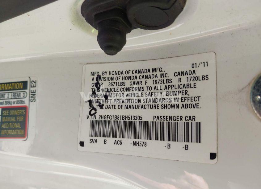 Photo 9 of 2011 Honda Civic EX (VIN 2HGFG1B81BH513305)