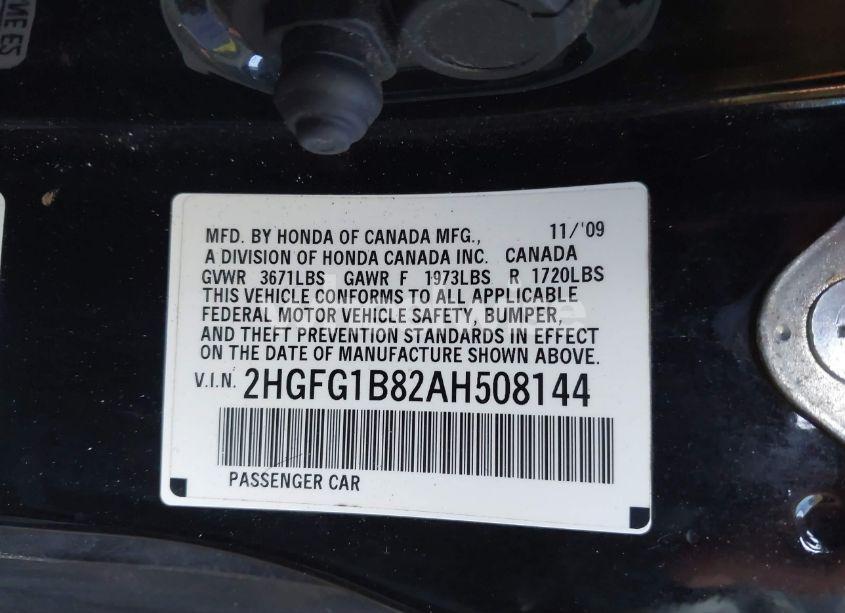 Photo 9 of 2010 Honda Civic EX (VIN 2HGFG1B82AH508144)