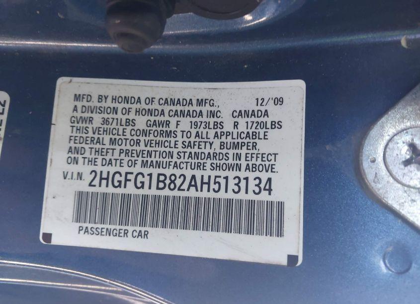 Photo 9 of 2010 Honda Civic EX (VIN 2HGFG1B82AH513134)