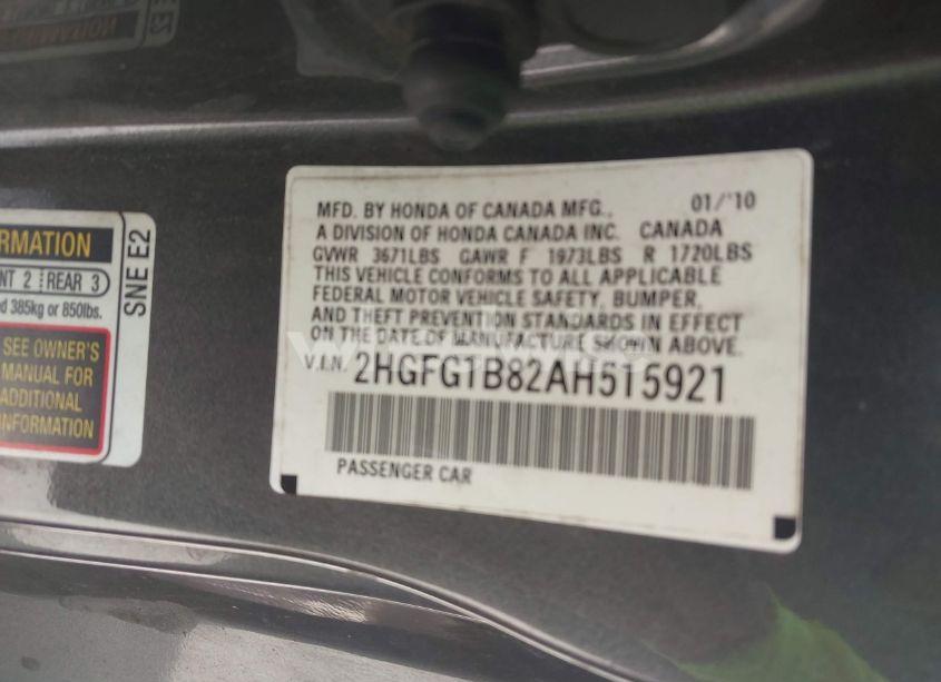 Photo 9 of 2010 Honda Civic EX (VIN 2HGFG1B82AH515921)