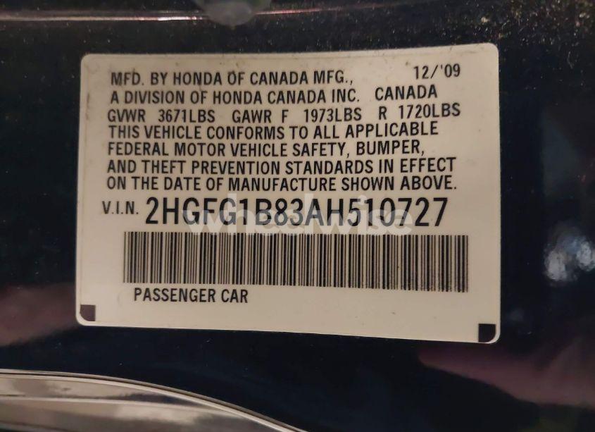 Photo 9 of 2010 Honda Civic EX (VIN 2HGFG1B83AH510727)