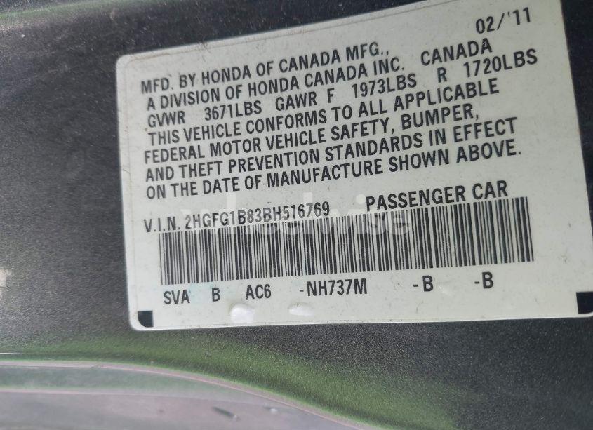 Photo 9 of 2011 Honda Civic EX (VIN 2HGFG1B83BH516769)