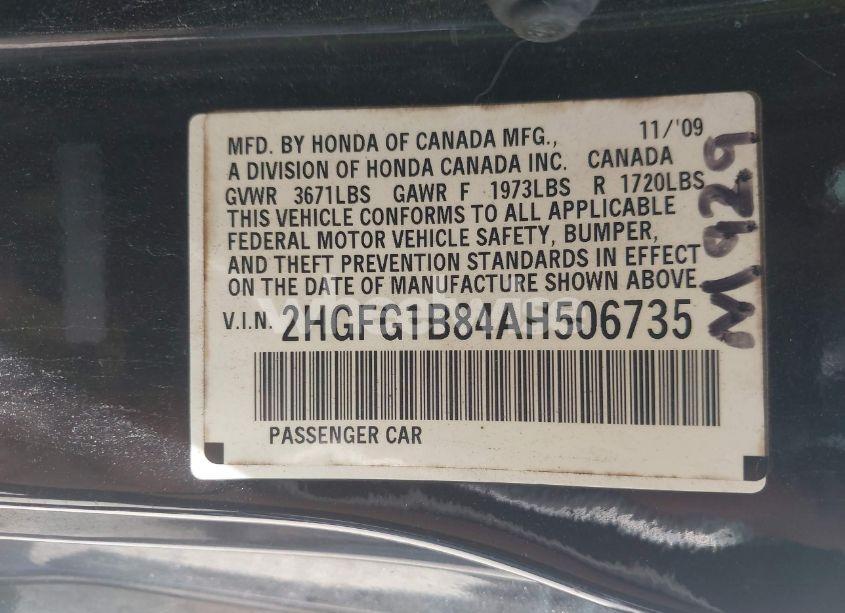 Photo 9 of 2010 Honda Civic EX (VIN 2HGFG1B84AH506735)