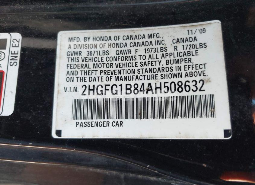 Photo 9 of 2010 Honda Civic EX (VIN 2HGFG1B84AH508632)