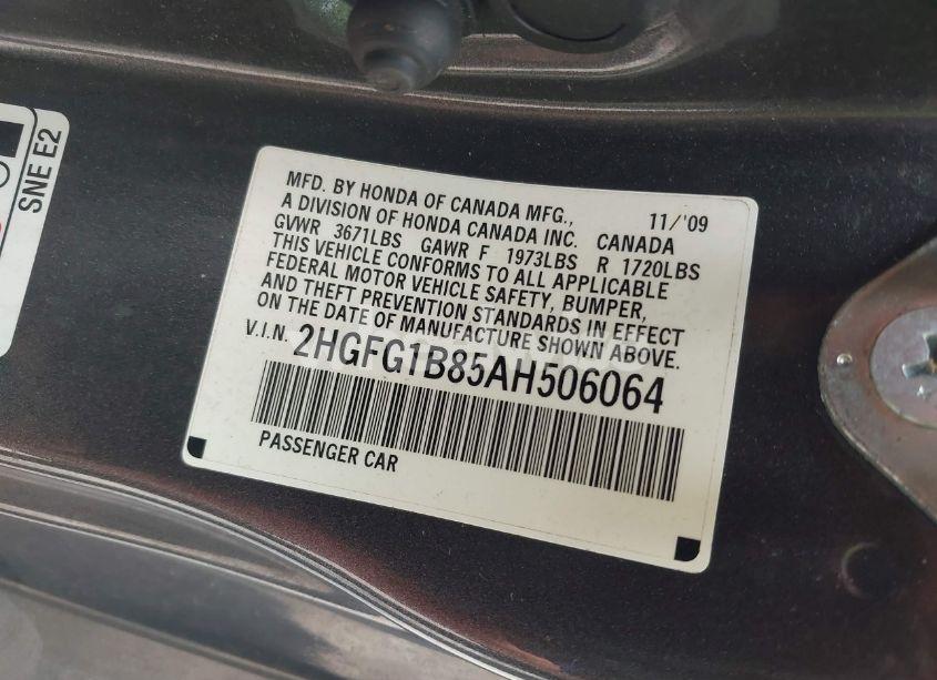 Photo 9 of 2010 Honda Civic EX (VIN 2HGFG1B85AH506064)