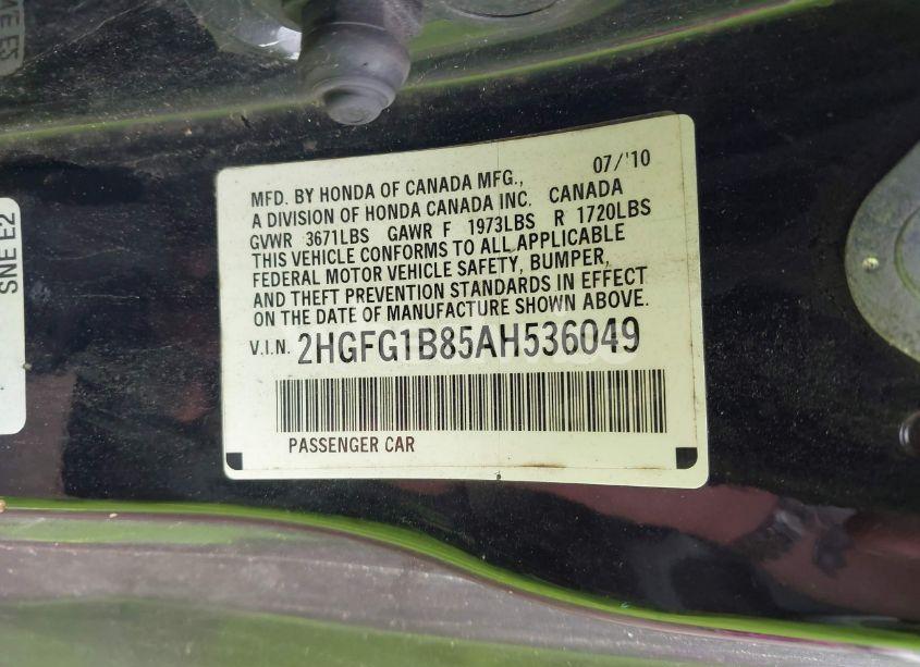 Photo 9 of 2010 Honda Civic EX (VIN 2HGFG1B85AH536049)
