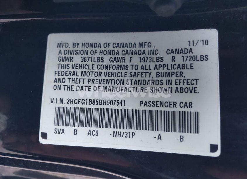 Photo 9 of 2011 Honda Civic EX (VIN 2HGFG1B85BH507541)