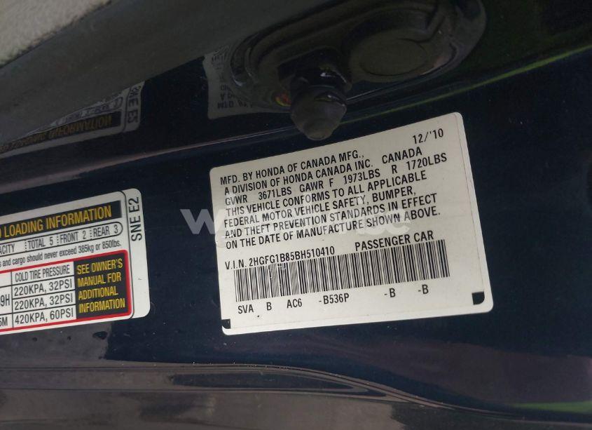 Photo 9 of 2011 Honda Civic EX (VIN 2HGFG1B85BH510410)