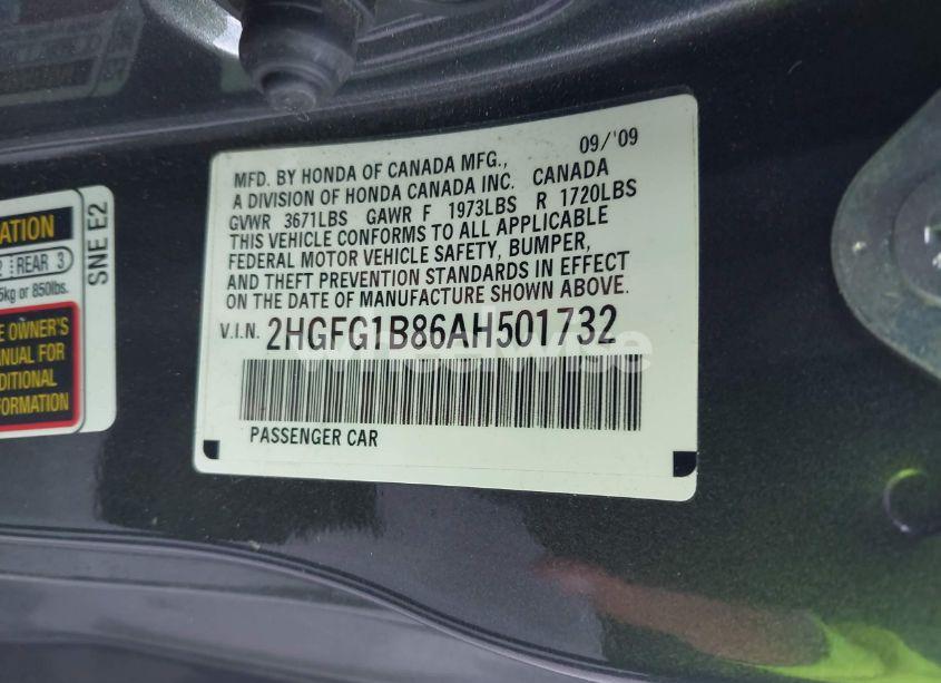 Photo 9 of 2010 Honda Civic EX (VIN 2HGFG1B86AH501732)