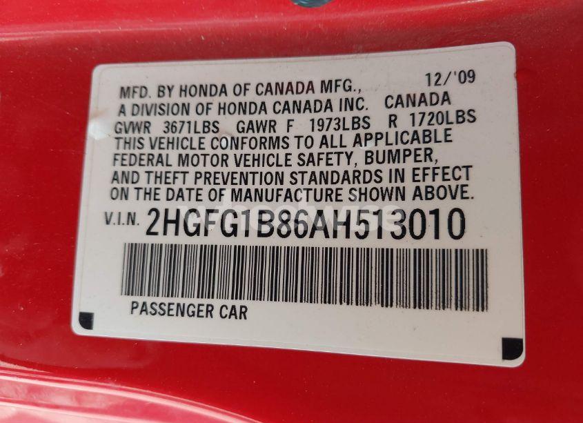 Photo 9 of 2010 Honda Civic EX (VIN 2HGFG1B86AH513010)