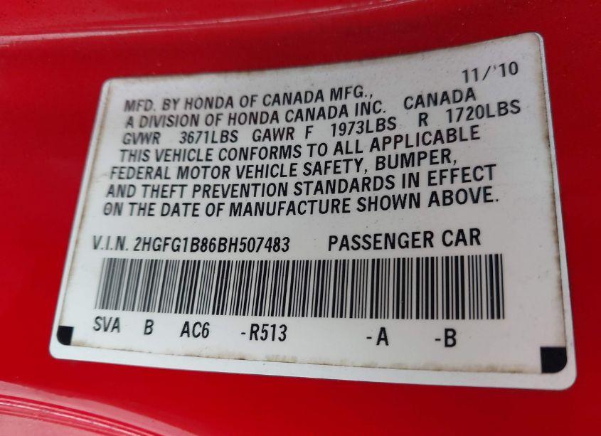 Photo 9 of 2011 Honda Civic EX (VIN 2HGFG1B86BH507483)