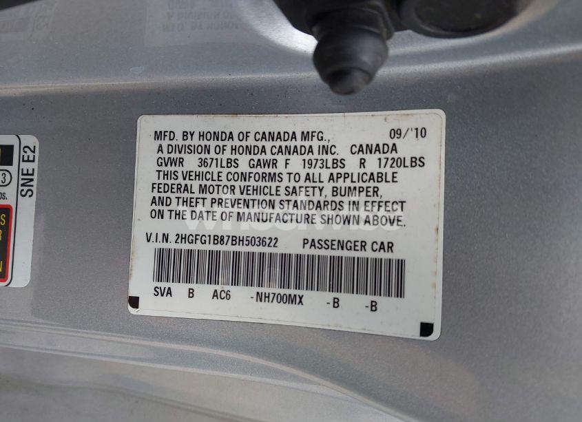 Photo 9 of 2011 Honda Civic EX (VIN 2HGFG1B87BH503622)