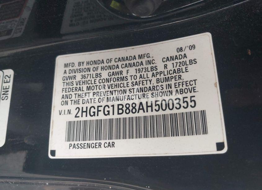 Photo 9 of 2010 Honda Civic EX (VIN 2HGFG1B88AH500355)