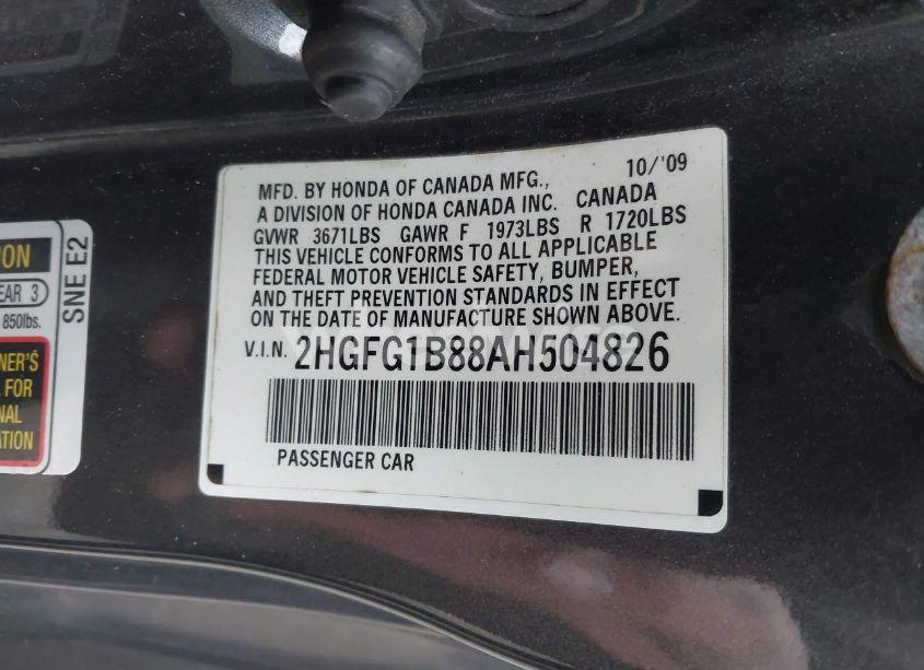 Photo 9 of 2010 Honda Civic EX (VIN 2HGFG1B88AH504826)