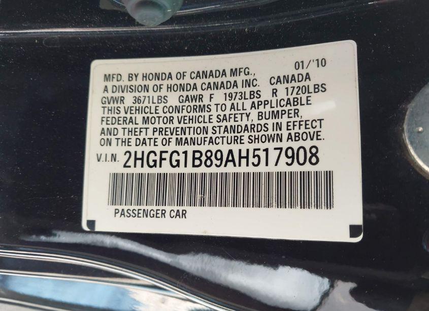 Photo 9 of 2010 Honda Civic EX (VIN 2HGFG1B89AH517908)
