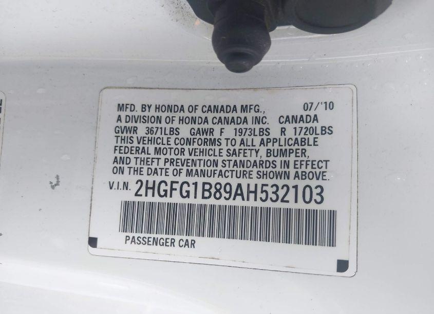 Photo 9 of 2010 Honda Civic EX (VIN 2HGFG1B89AH532103)