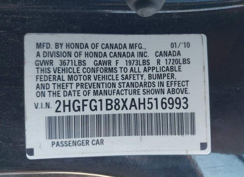 Photo 9 of 2010 Honda Civic EX (VIN 2HGFG1B8XAH516993)