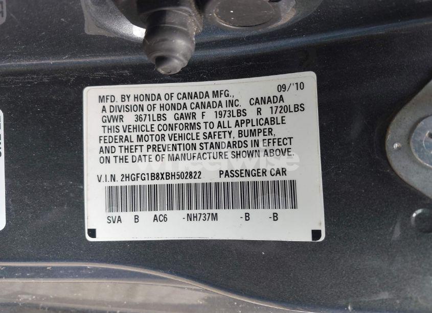 Photo 9 of 2011 Honda Civic EX (VIN 2HGFG1B8XBH502822)