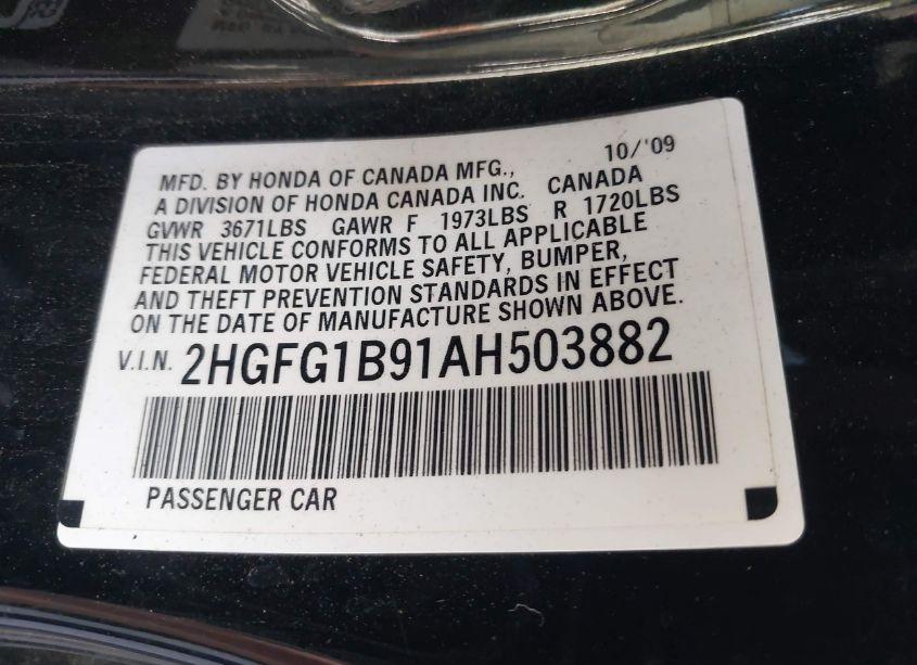 Photo 9 of 2010 Honda Civic EX-L (VIN 2HGFG1B91AH503882)