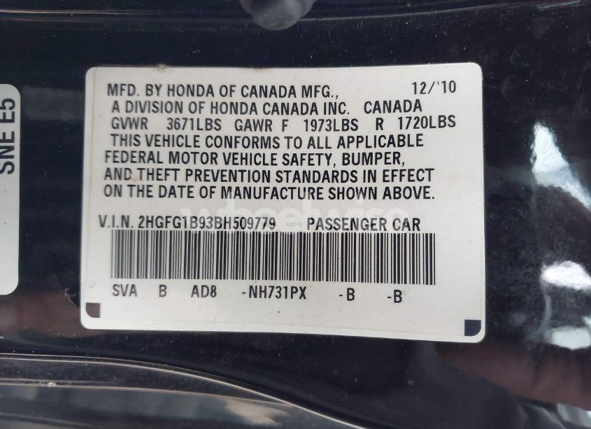 Photo 9 of 2011 Honda Civic EX-L (VIN 2HGFG1B93BH509779)