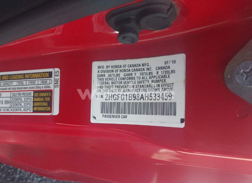 Photo 9 of 2010 Honda Civic EX-L (VIN 2HGFG1B98AH533459)