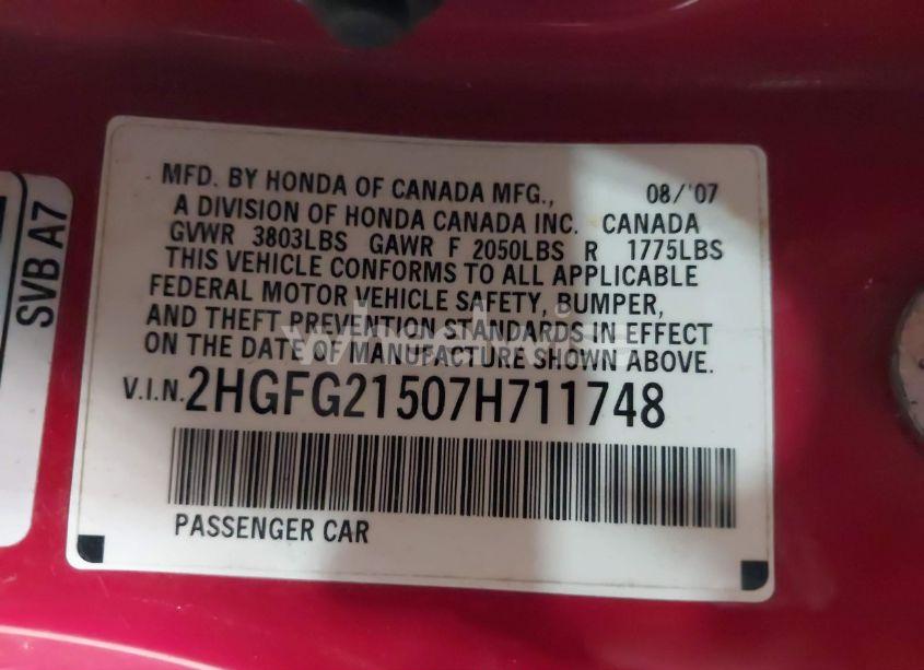 Photo 9 of 2007 Honda Civic SI (VIN 2HGFG21507H711748)