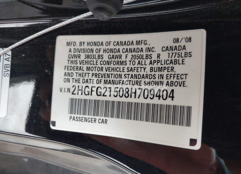 Photo 9 of 2008 Honda Civic SI (VIN 2HGFG21508H709404)